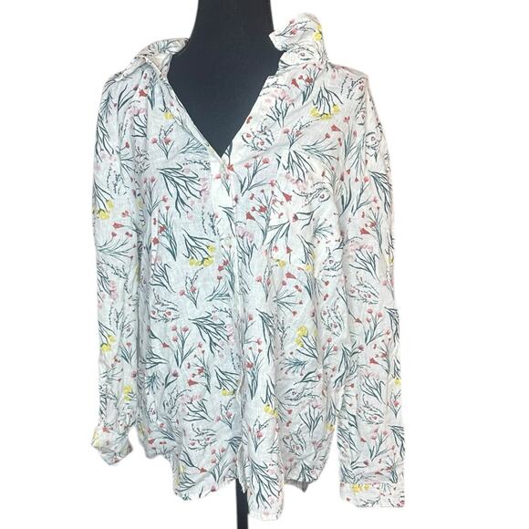 Style & Co Large Part Linen Blouse floral cream color button down women’s - Picture 1 of 7